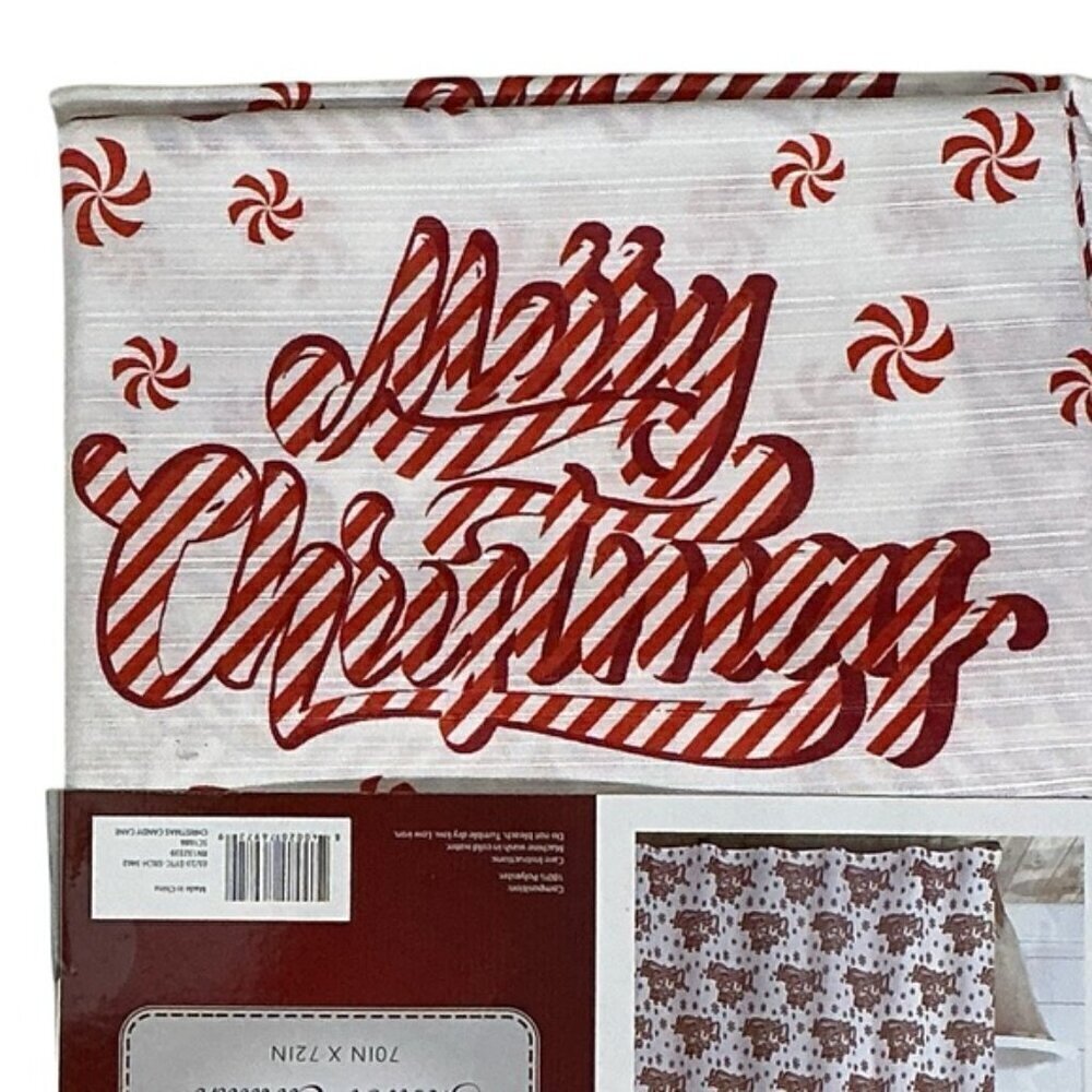 Christmas Candy Cane Shower Curtain Holiday XMas Fabric 70 x 72 in Red White - Picture 7 of 16